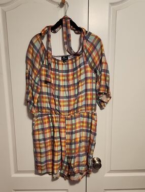 Sperry Multicolor Plaid Romper with Waist Tie